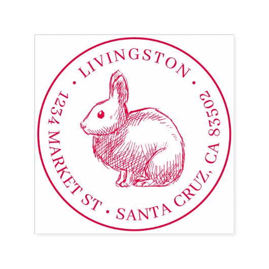 Konijnenschets Ronde Familienaam & Terugkeeradres Zelfinktende Stempel (Design)