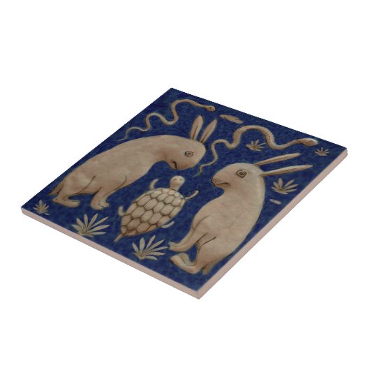 Konijnenschildpadden Antiek Perzische Repro Tegeltje (Zijkant)