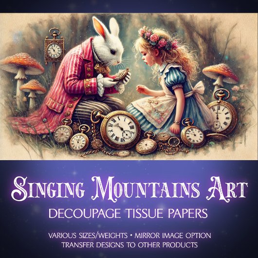 Konijnentijdwaarnemer  Wonderland Decoupage Tissuepapier