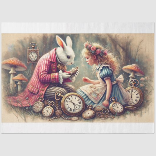 Konijnentijdwaarnemer  Wonderland Decoupage Tissuepapier (Voorkant)