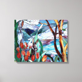 Konijnentuin Glas in lood op Verpakte Canvas Art Afdruk