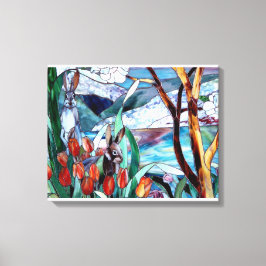 Konijnentuin Glas in lood op Verpakte Canvas Art Afdruk