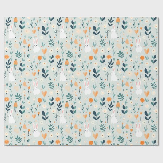 Konijnenveer blauw en Sinaasappel pastel Cadeaupapier (Vlak)