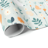 Konijnenveer blauw en Sinaasappel pastel Cadeaupapier (Rol Hoek)