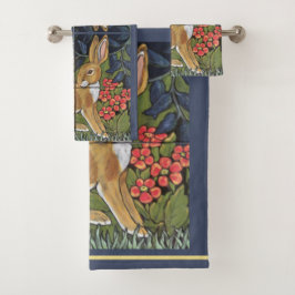 Konijnenwandtapijt Tegel Floral Navy Blue Hare Dec Bad Handdoek