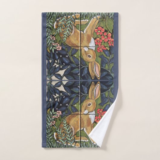Konijnenwandtapijt Tegel Floral Navy Blue Hare Dec Bad Handdoek (Handdoek)