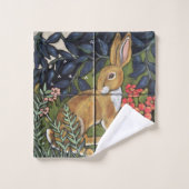 Konijnenwandtapijt Tegel Floral Navy Blue Hare Dec Bad Handdoek (Wasdoekje)