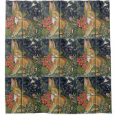 Konijnenwandtapijt Tegel Floral Navy Blue Hare Dec Douchegordijn (Voorkant)