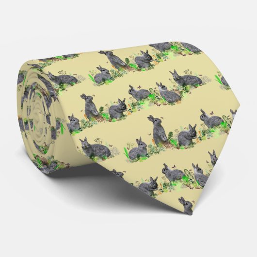 Konijnenweide Tie Dubbelzijdige Print (Geel) Stropdas (Opgerold)