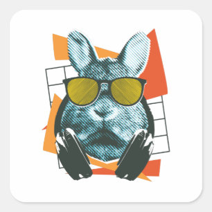 Konijnenzonnebril, Grappig Konijn met Zonnebril Vierkante Sticker