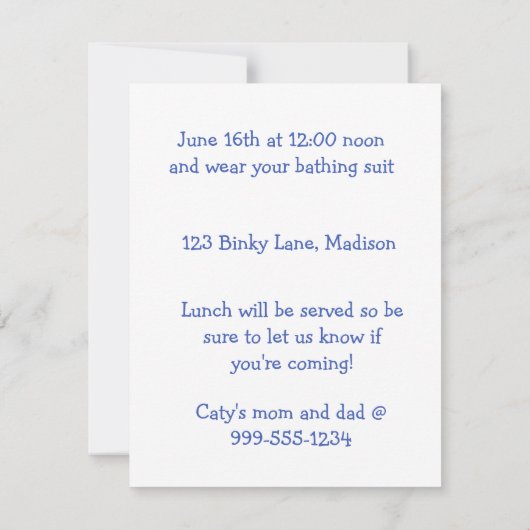 Konijnenzwembadfeest Kaart (Achterkant)