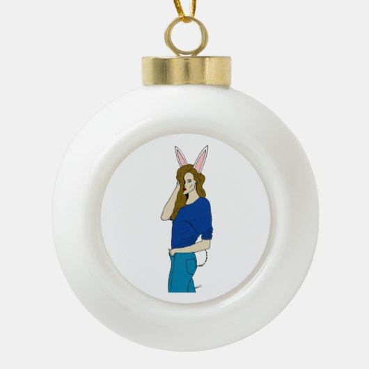 konijnmeisje keramische bal ornament (Voorkant)