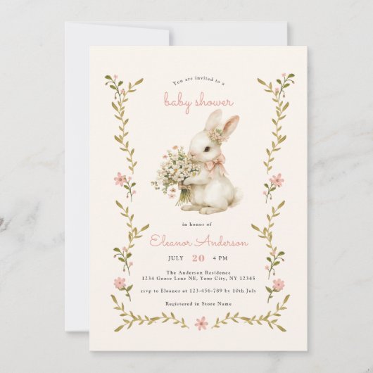  konijnroze Baby shower Kaart (Voorkant)