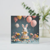 konijntaart ballonnen feestdagenkaart (Staand voorkant)