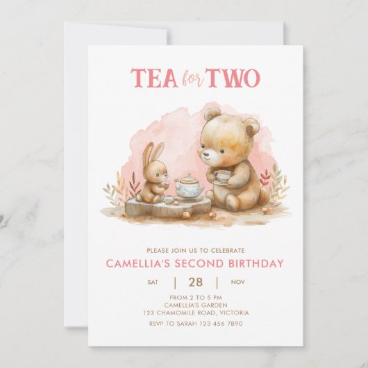 Konijntje en Beer voor twee feestuitnodigingen Kaart (Voorkant)