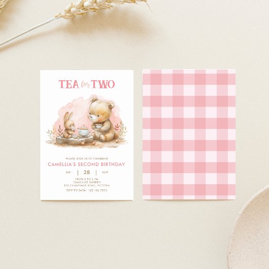 Konijntje en Beer voor twee feestuitnodigingen Kaart