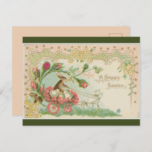  konijntje en klokken getrokken door lammetjes briefkaart (Voorkant / Achterkant)