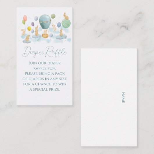 Konijntje en Luchtballon Baby shower Luier Raffle Informatiekaartje (Voorkant / Achterkant)