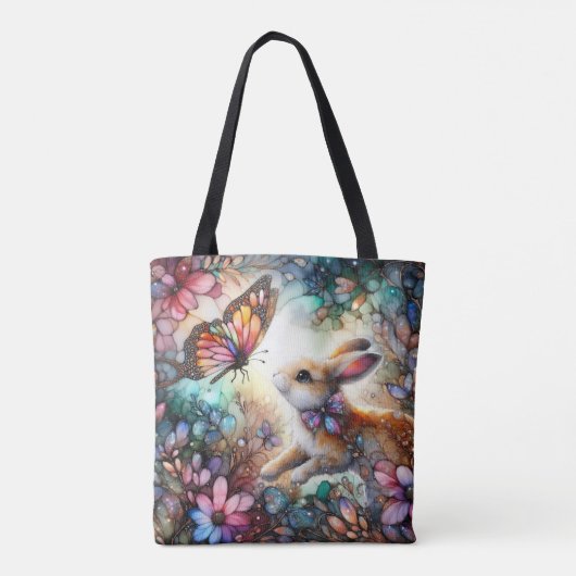 Konijntje en vlinder mooi Glas in lood Pasen Tote Bag (Achterkant)