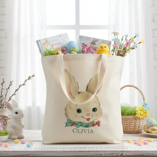 konijntje gepersonaliseerd paasfeest tote bag