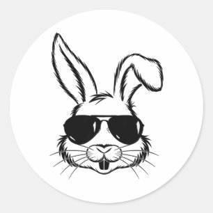 Konijntje Gezicht Met Sungles Voor Jongens Mannen Ronde Sticker