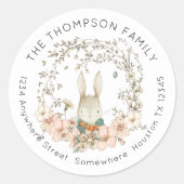  konijntje groen bloemig retour naam adres ronde sticker (Voorkant)