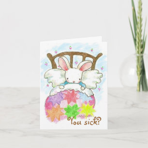 Konijntje in bed, ben je ziek? kaart