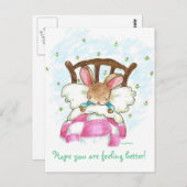 konijntje in bed krijgen goed briefkaart (Voorkant / Achterkant)