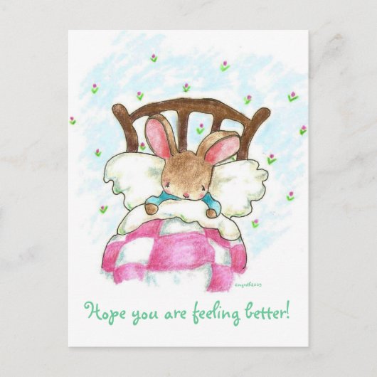 konijntje in bed krijgen goed briefkaart (Voorkant)