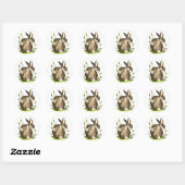 Konijntje in de paardenbloemen ronde sticker (Vel)