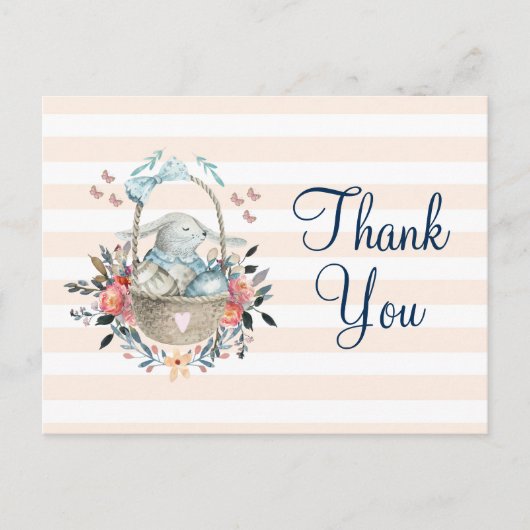 Konijntje in een mand met Eggs Party Bedankt Briefkaart (Voorkant)