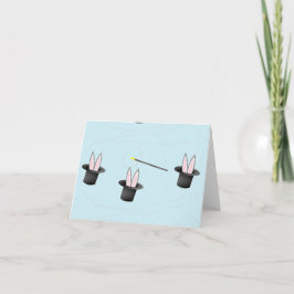 Konijntje in een pet met toverstaf blauw kaart