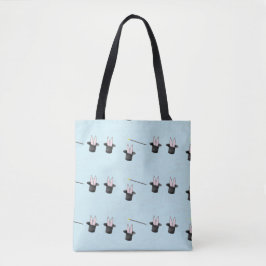 Konijntje in een pet met toverstaf blauw tote bag