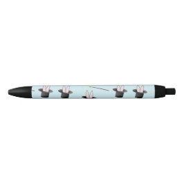 Konijntje in een pet met toverstaf blauw zwarte inkt pen