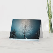 Konijntje in een Witte Boom van de Sneeuwstorm Feestdagen Kaart (Voorkant)