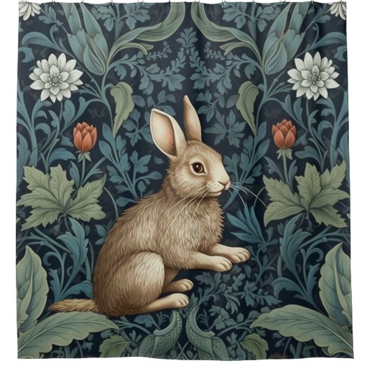 Konijntje in het bos art nouveau douchegordijn (Voorkant)