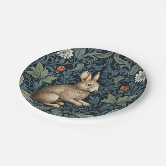 Konijntje in het bos art nouveau papieren bordje (Gekanteld)
