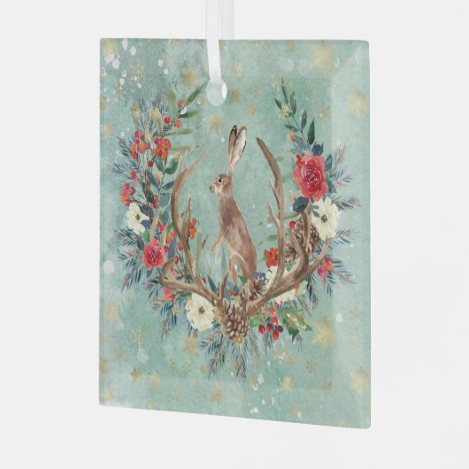 Konijntje in Kerstgewei Glas Ornament (Voorkant links)