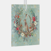 Konijntje in Kerstgewei Glas Ornament (Voorkant Rechts)