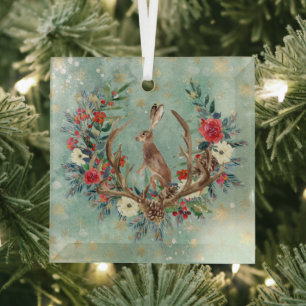 Konijntje in Kerstgewei Glas Ornament