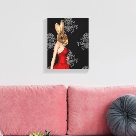 Konijntje in rode jurk canvas afdruk (Insitu (Woonkamer))