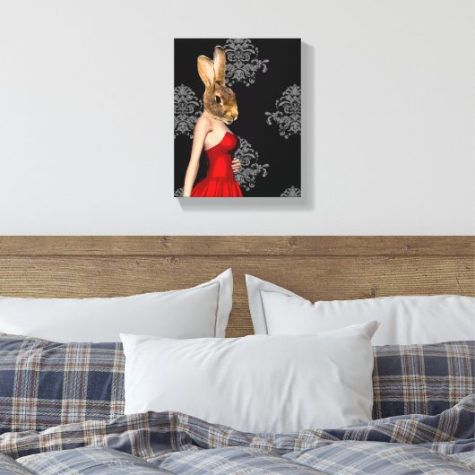Konijntje in rode jurk canvas afdruk (Insitu (Slaapkamer))