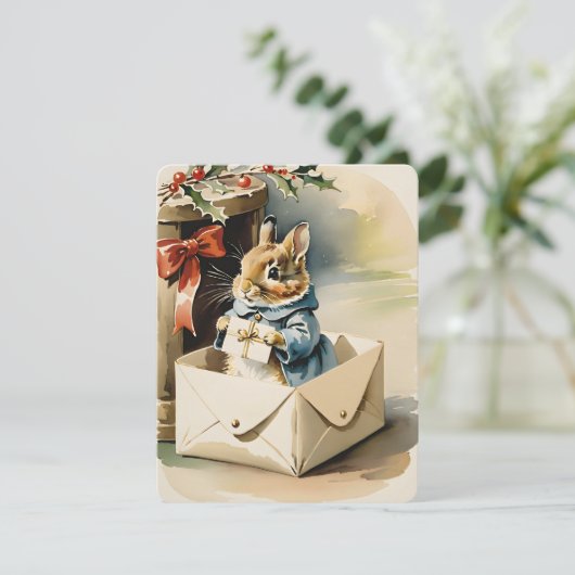 konijntje kerst feestdagenkaart (Staand voorkant)