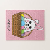 Konijntje Kleurrijke PaaseiHunt Mand | personalise Legpuzzel (Horizontaal)