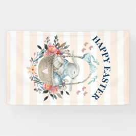  konijntje met  bloemetjes Happy Easter Spandoek