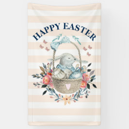  konijntje met  bloemetjes Happy Easter Spandoek