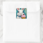 Konijntje met een Cupcake Vierkante Sticker (Tas)