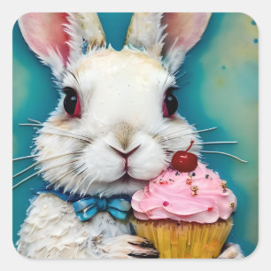 Konijntje met een Cupcake Vierkante Sticker