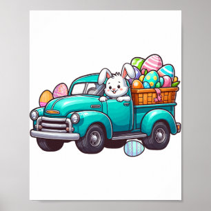 Konijntje met paaseieren op pick-up vrachtwagen ja poster