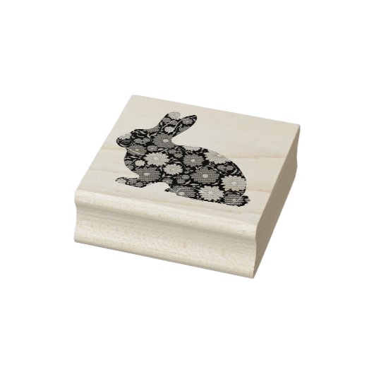 Konijntje met retro bloemen rubberstempel (Stempel)
